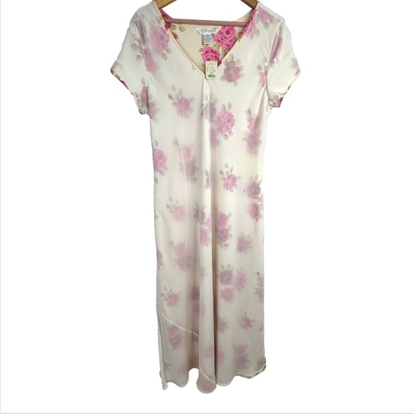 VTG 90s Express Midi Dress Sheer Floral Fairy Coquette Cottage Boho Ethereal Y2k - Picture 1 of 10
